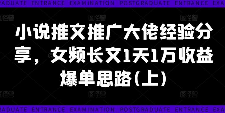 小说推文推广大佬经验分享，女频长文1天1万收益爆单思路(上)-赛德副业库