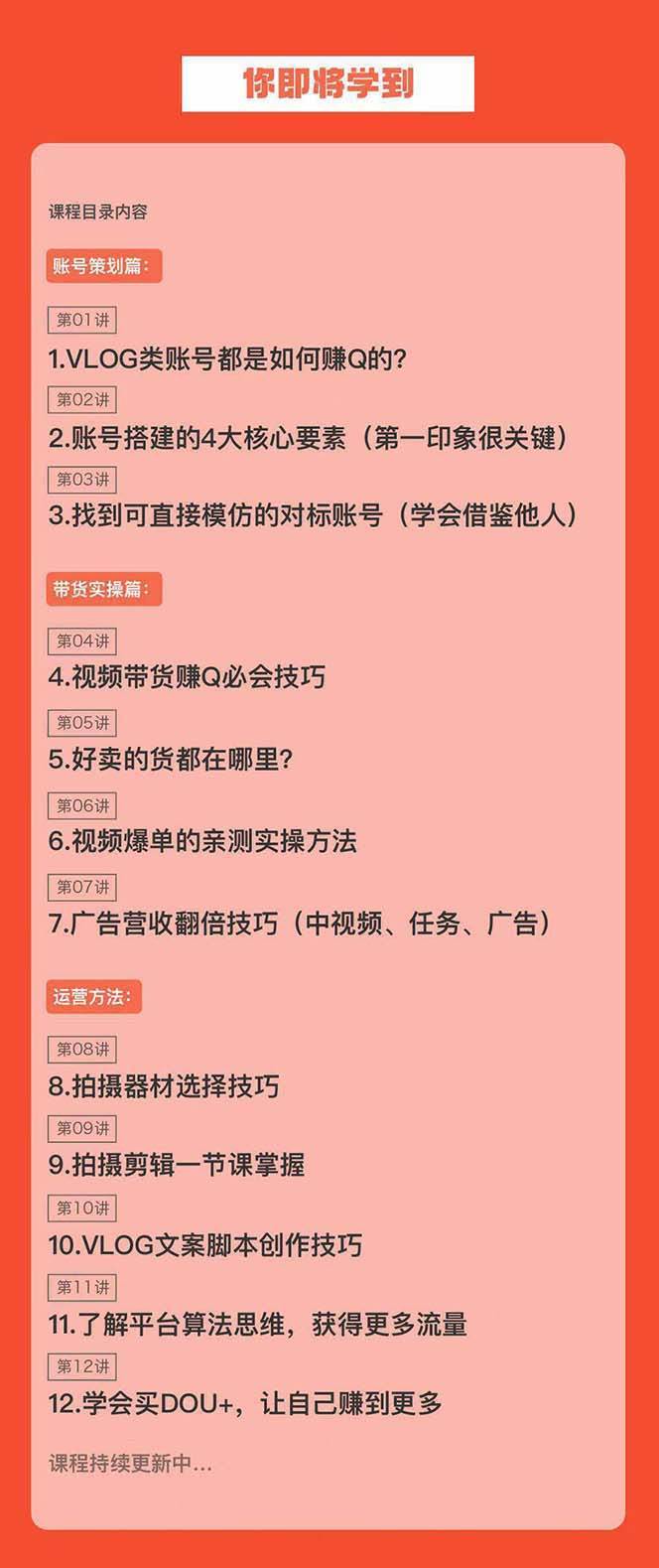 图片[2]-新手VLOG短视频特训营：学会带货、好物、直播、中视频、赚Q方法（16节课）-赛德副业库