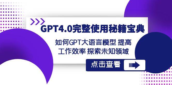 GPT4.0完整使用秘籍宝典:如何使用GPT大语言模型 提高工作效率 探索未知领域-赛德副业库