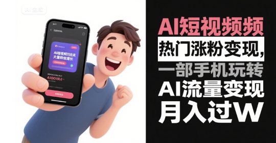 AI短视频热门涨粉变现，一部手机玩转AI流量变现，月入过W-赛德副业库