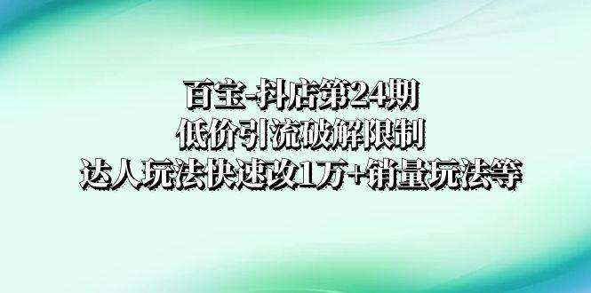 （8178期）百宝-抖店第24期：低价引流破解限制，达人玩法快速改1万+销量玩法等-赛德副业库