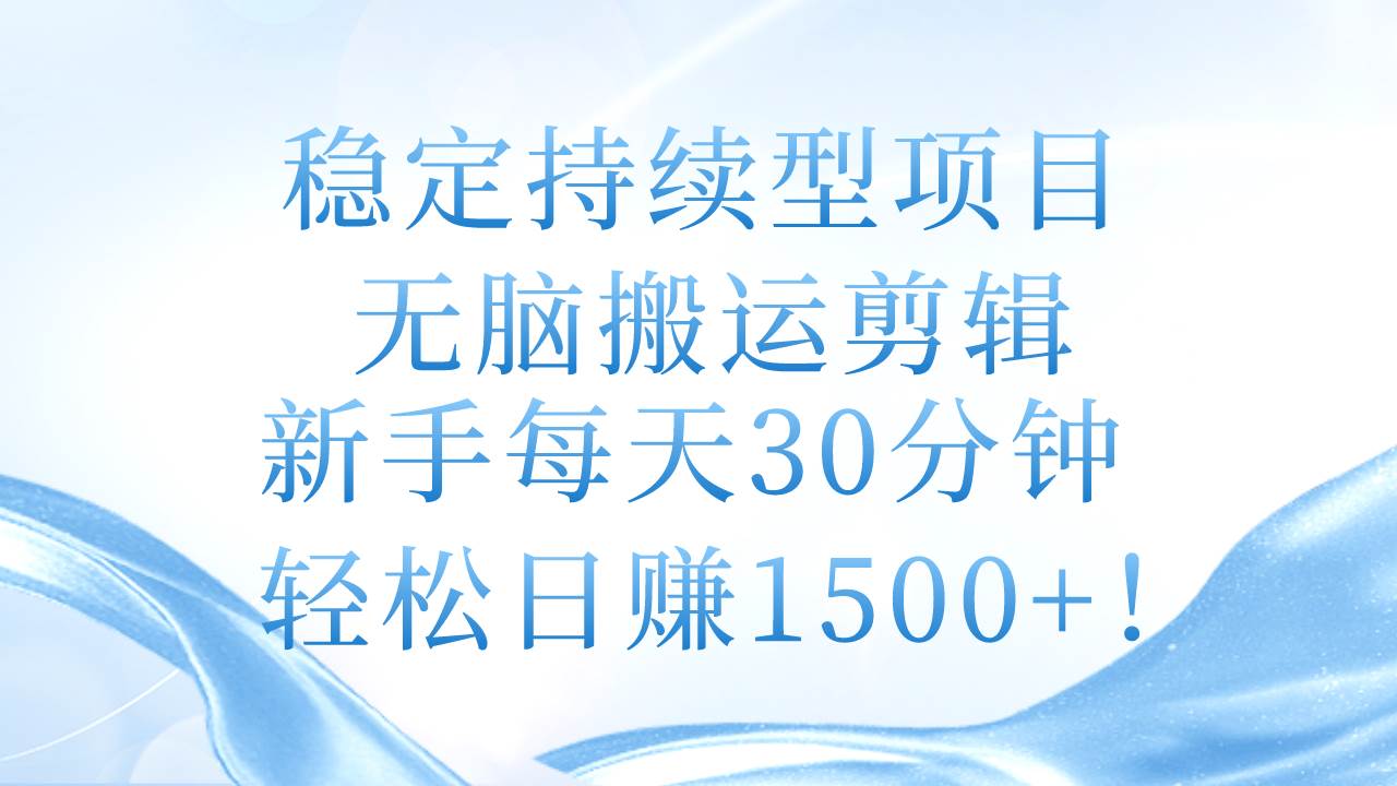 (11094期)稳定持续型项目,无脑搬运剪辑,新手每天30分钟,轻松日赚1500+!-赛德副业库