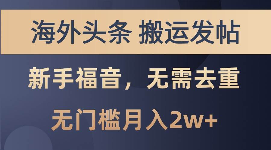 海外头条撸美金，搬运发帖，新手福音，甚至无需去重，无门槛月入2w+-赛德副业库