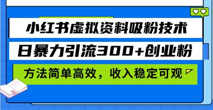 （13345期）小红书虚拟资料吸粉技术，日暴力引流300+创业粉，方法简单高效，收入稳…-赛德副业库