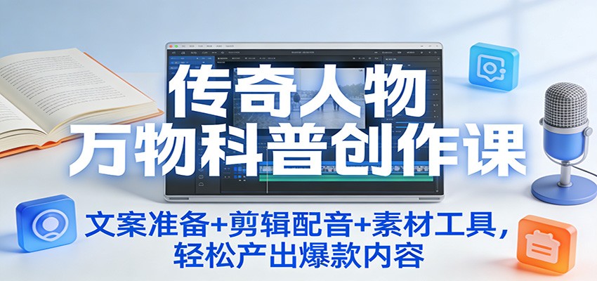 传奇人物万物科普创作课:文案准备+剪辑配音+素材工具,轻松产出爆款内容-赛德副业库