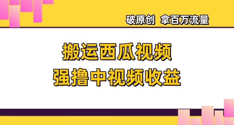 搬运西瓜视频强撸中视频收益，日赚600+破原创，拿百万流量【揭秘】-赛德副业库