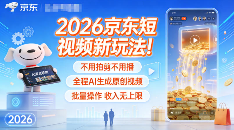2026京东短视频新玩法!不用拍剪不用播,全程AI生成原创视频,批量操作收入无上限-赛德副业库