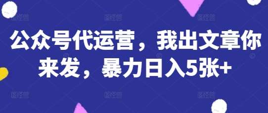 公众号代运营，我出文章你来发，暴力日入5张+【揭秘】-赛德副业库