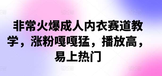 非常火爆成人内衣赛道教学，​涨粉嘎嘎猛，播放高，易上热门-赛德副业库