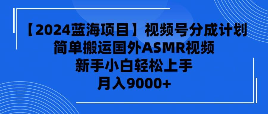 (9743期)【2024蓝海项目】视频号分成计划,无脑搬运国外ASMR视频,新手小白轻松...-赛德副业库