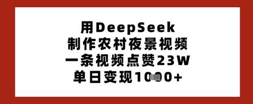 用DeepSeek制作农村夜景视频,一条视频点赞23W,单日变现多张-赛德副业库