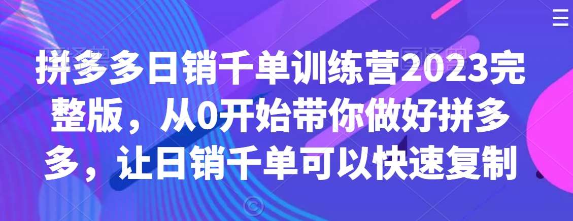 拼多多日销千单训练营2023完整版，从0开始带你做好拼多多，让日销千单可以快速复制-赛德副业库