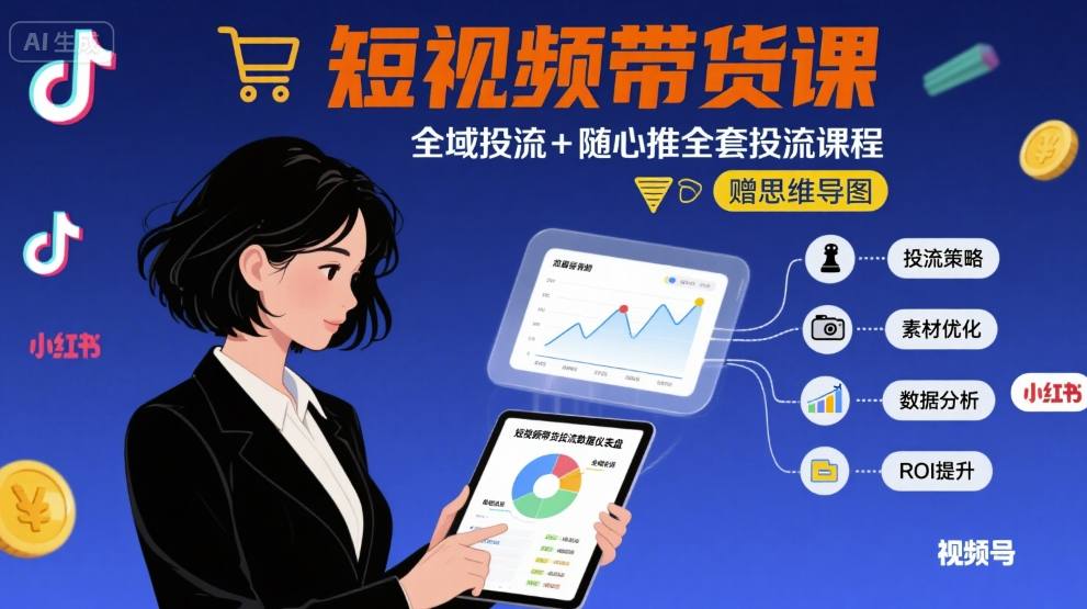 最新短视频带货课，全域投流+随心推全套投流课程+思维导图-赛德副业库