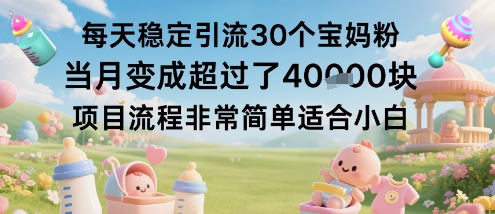 每天稳定引流30个宝妈粉当月变成超过了1W+项目流程非常简单适合小白-赛德副业库
