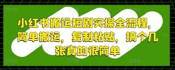 小红书搬运短剧实操全流程,简单搬运,复制粘贴,搞个几张真的很简单-赛德副业库