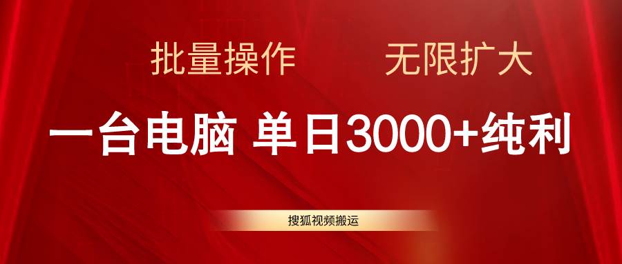 （11064期）搜狐视频搬运，一台电脑单日3000+，批量操作，可无限扩大-赛德副业库