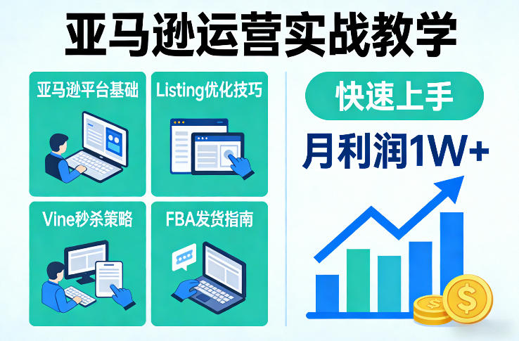 亚马逊运营实战教学,亚马逊平台+Listing优化+Vine秒杀+FBA发货等,快速上手,实现店铺月利润1W-赛德副业库