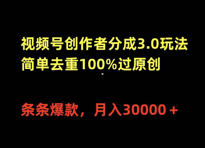 （10002期）视频号创作者分成3.0玩法，简单去重100%过原创，条条爆款，月入30000＋-赛德副业库