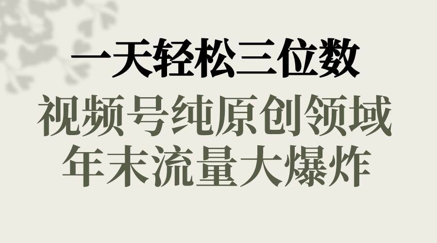 （8647期）一天轻松三位数，视频号纯原创领域，春节童子送祝福，年末流量大爆炸，-赛德副业库