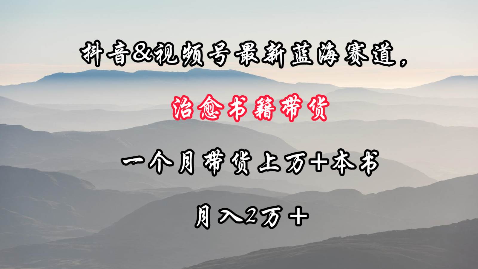 抖音&视频号最新蓝海赛道，治愈书籍带货，一个月带货上万+本书，月入2万＋-赛德副业库