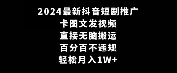2024最新抖音短剧推广，卡图文发视频，直接无脑搬，百分百不违规，轻松月入1W+【揭秘】-赛德副业库