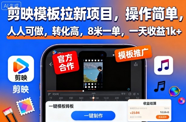 剪映模板拉新项目,操作简单,人人可做,转化高,8米一单,一天收益1k+-赛德副业库