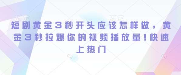 短剧黄金3秒开头应该怎样做,黄金3秒拉爆你的视频播放量,快速上热门-赛德副业库