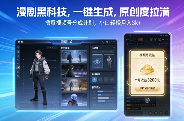 漫剧黑科技，一键生成，原创度拉满，撸爆视频号分成计划，小白轻松月入3k+-赛德副业库