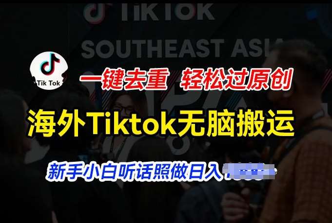 海外Tiktok短视频无脑搬运，一键去重轻松过原创，新手小白听话照做日入几张【揭秘】-赛德副业库