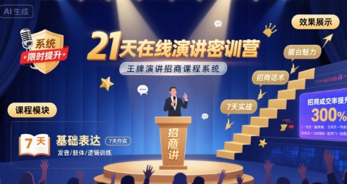 21天在线演讲密训营,王牌演讲招商课程系统-赛德副业库