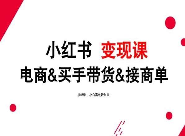 2024年最新小红书变现课，电商&买手带货&接商单，从0到1，小白高效轻创业-赛德副业库