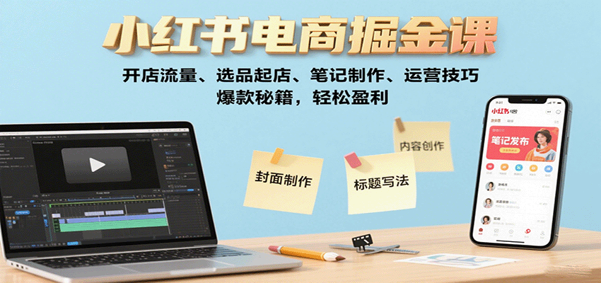 小红书电商掘金课：开店流量、选品起店、笔记制作、运营技巧，爆款秘籍，轻松盈利-赛德副业库