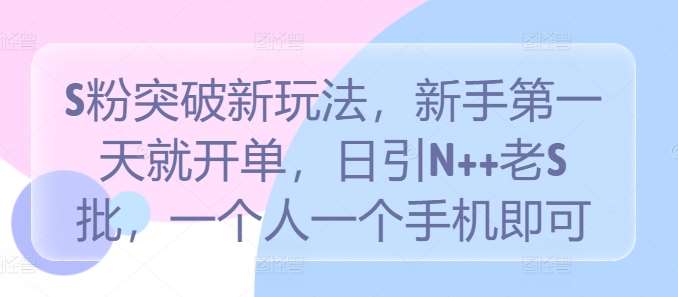 S粉突破新玩法，新手第一天就开单，日引N++老S批，一个人一个手机即可【揭秘】-赛德副业库