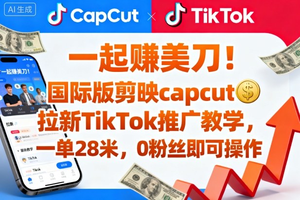 一起賺美刀！国际版剪映capcut拉新TikTok推广教学，一单28米，0粉丝即可操作（附推广入口和教学）-赛德副业库