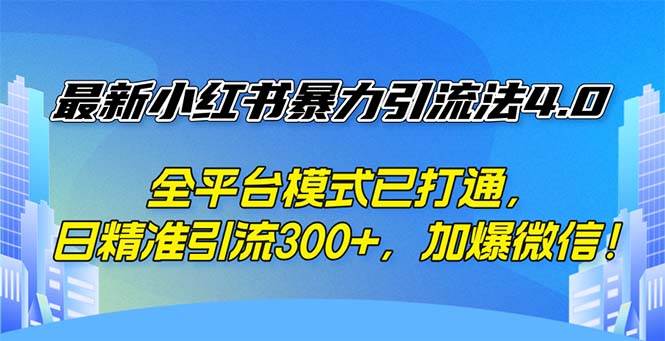 （12505期）最新小红书暴力引流法4.0， 全平台模式已打通，日精准引流300+，加爆微…-赛德副业库