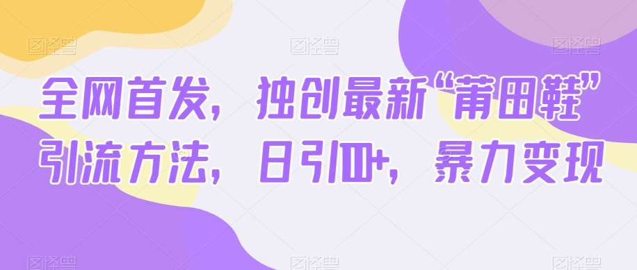 全网首发，独创最新“莆田鞋”引流方法，日引100+，暴力变现-赛德副业库