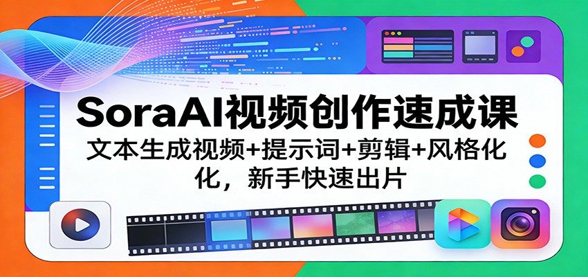 SoraAI视频创作速成课:文本生成视频+提示词+剪辑+风格化,新手快速出片-赛德副业库