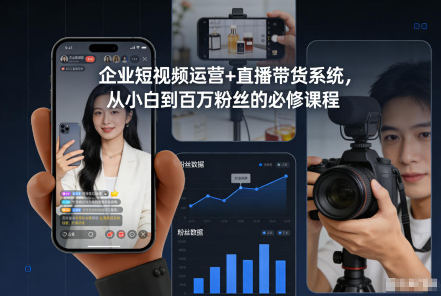企业短视频运营+直播带货系统，从小白到百万粉丝的必修课程-赛德副业库