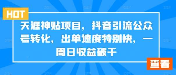 天涯神贴项目,抖音引流公众号转化,出单速度特别快,一周日收益破千-赛德副业库