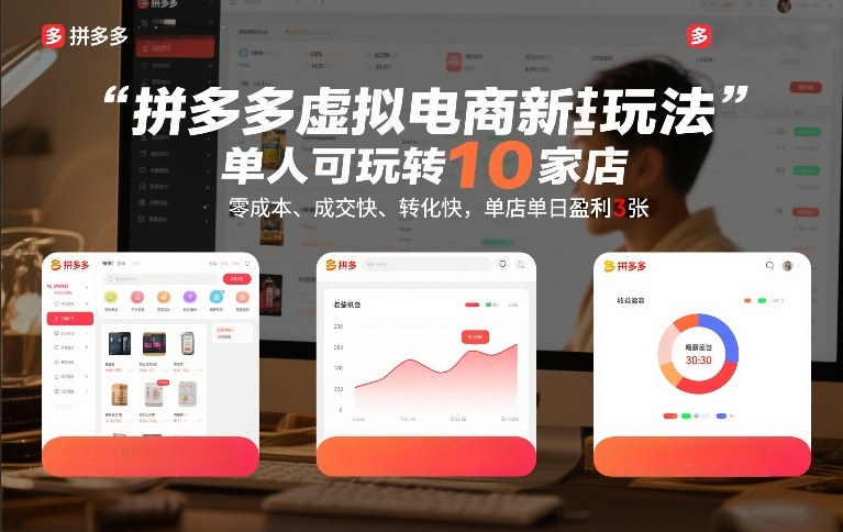 拼多多虚拟电商新玩法，单人可玩转10家店，零成本、成交快、转化快，单店单日盈利3张【揭秘】-赛德副业库