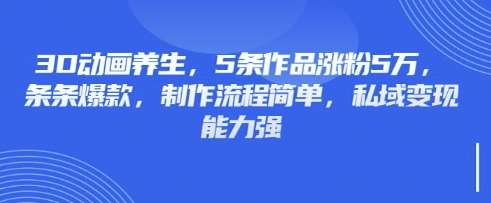 3D动画养生，5条作品涨粉5万，条条爆款，制作流程简单，私域变现能力强-赛德副业库