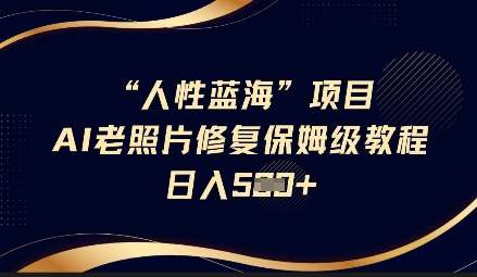 人性蓝海AI老照片修复项目保姆级教程,长期复购,轻松日入5张-赛德副业库