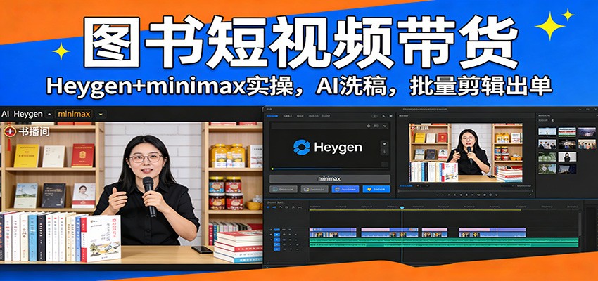 图书短视频带货：Heygen+minimax实操，AI洗稿 ，批量剪辑出单-赛德副业库