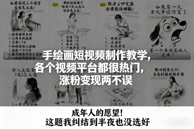 手绘画短视频制作教学，各个视频平台都很热门，涨粉变现两不误-赛德副业库