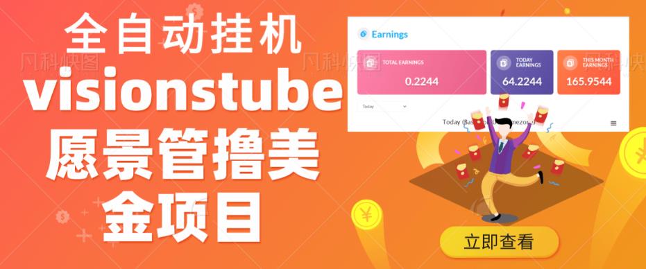 外面收费几千上万的visionstube愿景管撸美金项目，单日收益30-50美金+工作室可批量多开搞-赛德副业库