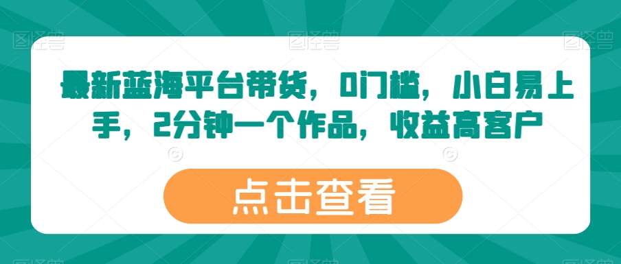 最新蓝海平台带货,0门槛,小白易上手,2分钟一个作品,收益高【揭秘】-赛德副业库