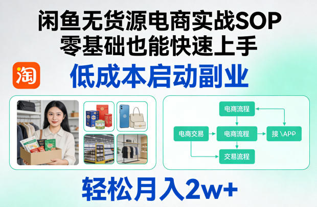 闲鱼无货源电商实战SOP，零基础也能快速上手，低成本启动副业，轻松月入2w+-赛德副业库