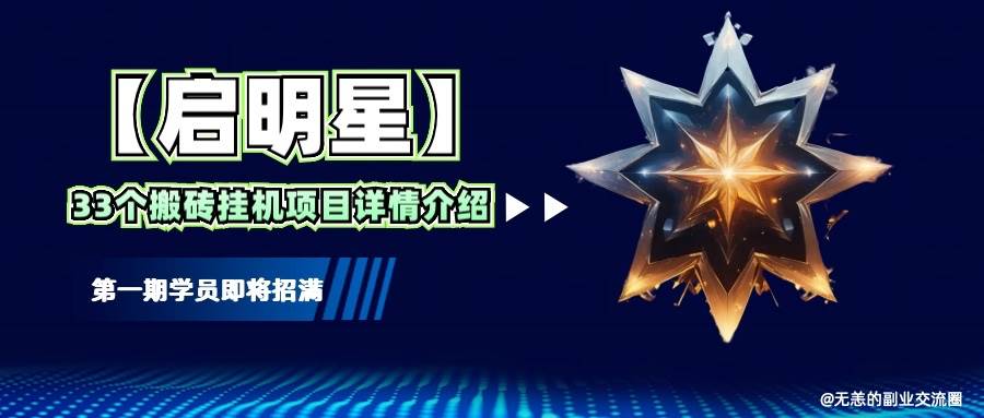 【启明星】33个挂机搬砖项目详细介绍,新手网创看这个就够了。-赛德副业库