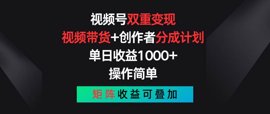 （11402期）视频号双重变现，视频带货+创作者分成计划 , 单日收益1000+，可矩阵-赛德副业库