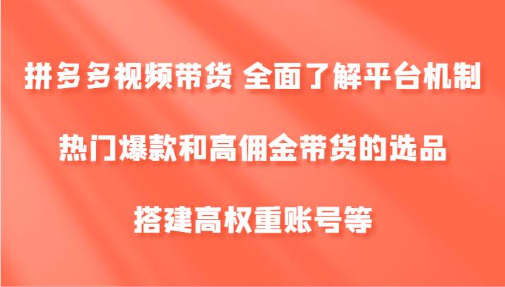 拼多多视频带货 全面了解平台机制、热门爆款和高佣金带货的选品，搭建高权重账号等-赛德副业库